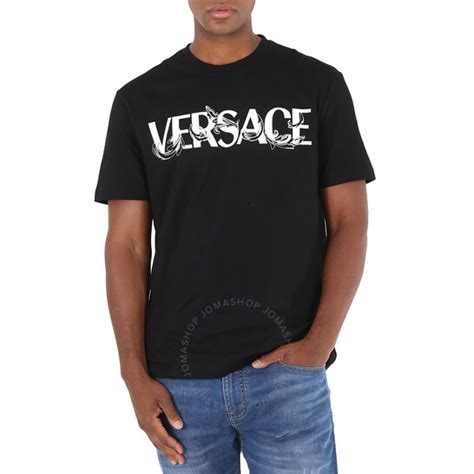 Versace Men's Black Logo Print Poplin Shirt 